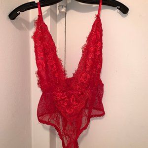 Red Lace Plunge Bodysuit